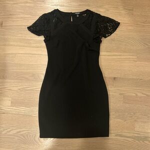 H&M Black Mini Dress with Lace Sleeves